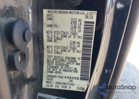 2010 Nissan Frontier Xe из США, поврежденный, VIN 1N6BD0CT6AC448498